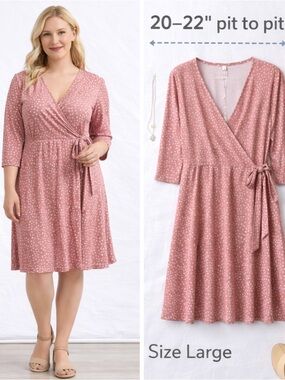 CHARMYI Pink Polka Dot Wrap Dress – Size Large (NWT)